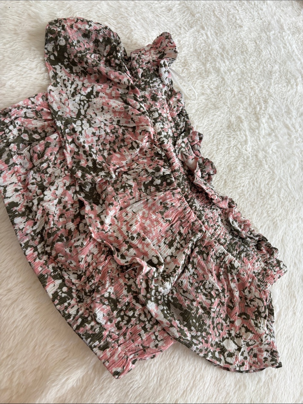 Express Pink & Olive Floral Smocked Jumpsuit
